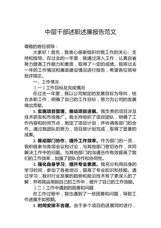 中层干部述职述廉报告范文
