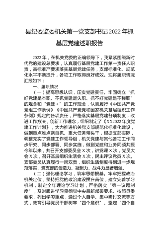 县纪委监委机关第一党支部书记2022年抓基层党建述职报告