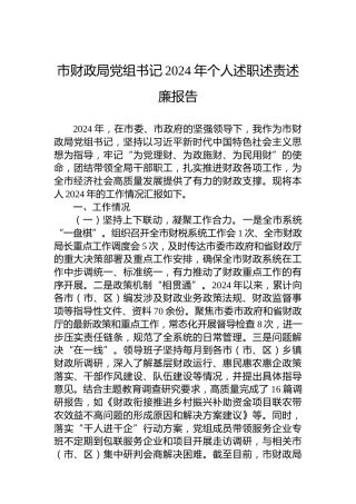 市财政局党组书记2024年个人述职述责述廉报告