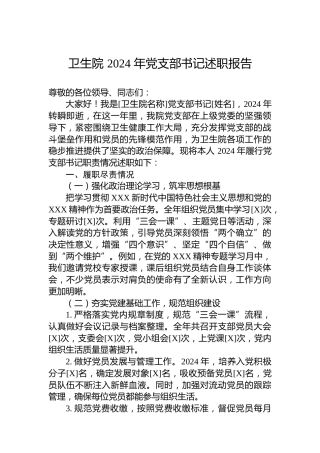 卫生院2024年党支部书记述职报告