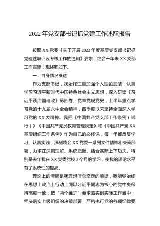 2022年党支部书记抓党建工作述职报告