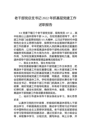 老干部党总支书记2022年抓基层党建工作述职报告