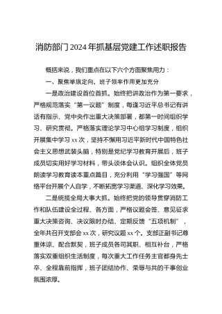 消防部门2024年抓基层党建工作述职报告