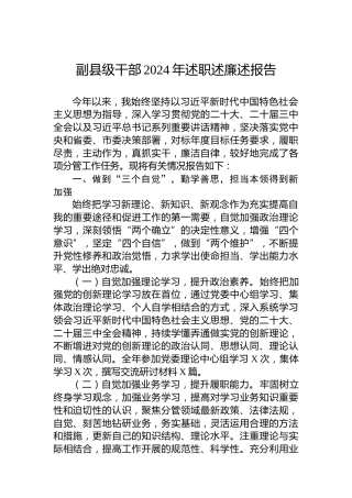 副县级干部2024年述职述廉述报告