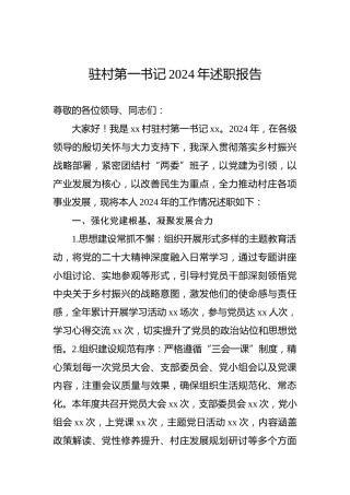 驻村第一书记2024年述职报告