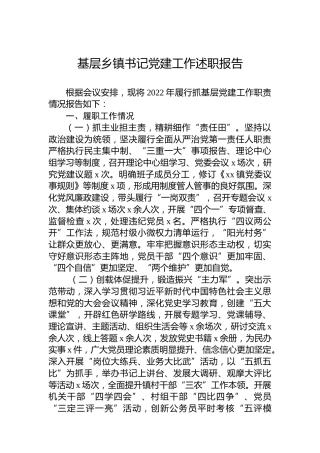 2022年基层乡镇书记党建工作述职报告