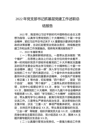 2022年党支部书记抓基层党建工作述职总结报告
