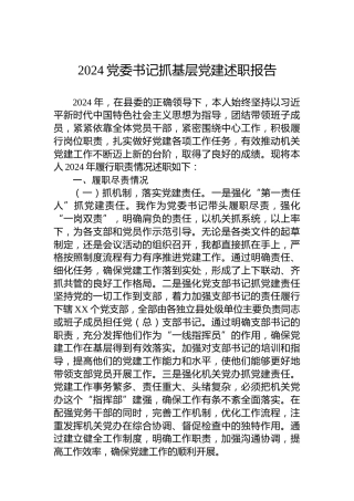2024党委书记抓基层党建述职报告
