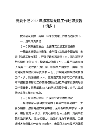 党委书记2022年抓基层党建工作述职报告（镇乡）