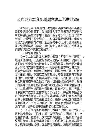 X同志2022年抓基层党建工作述职报告