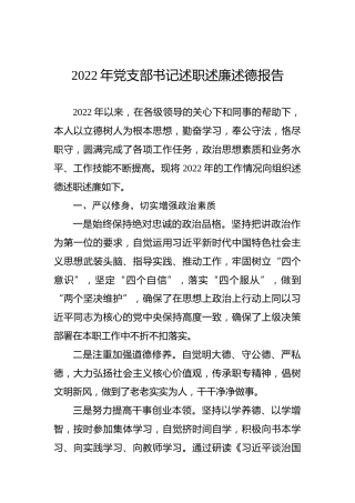2022年党支部书记述职述廉述德报告