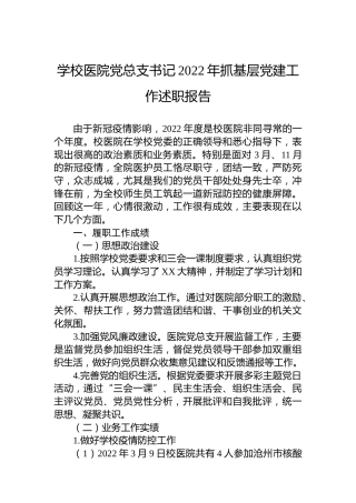 学校医院党总支书记2022年抓基层党建工作述职报告