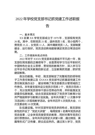 2022年学校党支部书记抓党建工作述职报告
