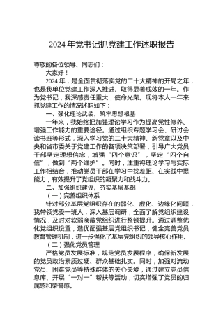 2024年党书记抓党建工作述职报告