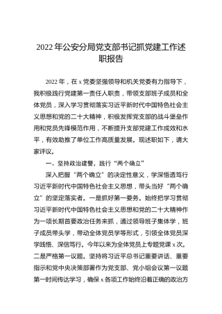 2022年公安分局党支部书记抓党建工作述职报告