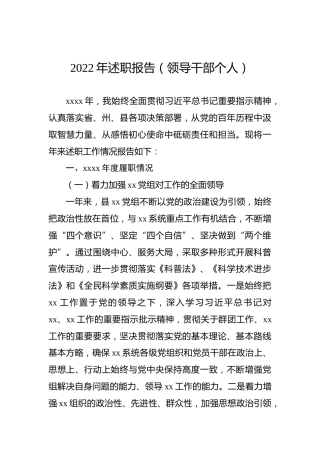 2022年述职报告（领导干部个人）