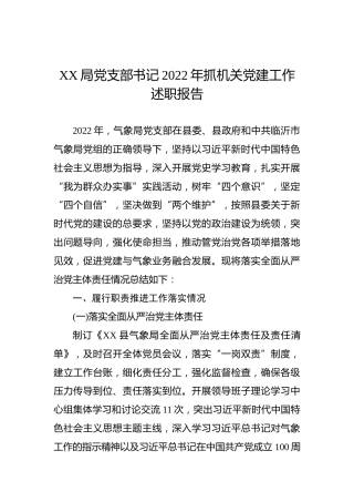 XX局党支部书记2022年抓机关党建工作述职报告