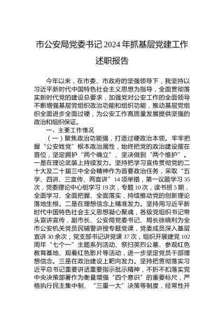市公安局党委书记2024年抓基层党建工作述职报告