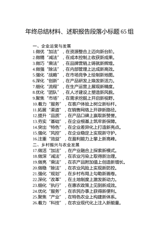 年终总结材料、述职报告段落小标题65组