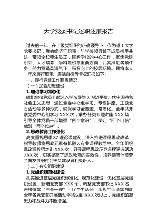 大学党委书记述职述廉报告