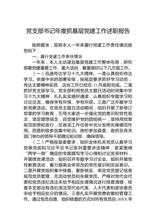 党支部书记年度抓基层党建工作述职报告