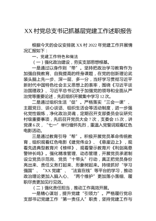XX村党总支书记抓基层党建工作述职报告