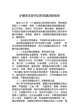 乡镇党支部书记抓党建述职报告