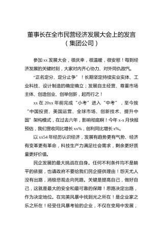 董事长在全市民营经济发展大会上的发言（集团公司）