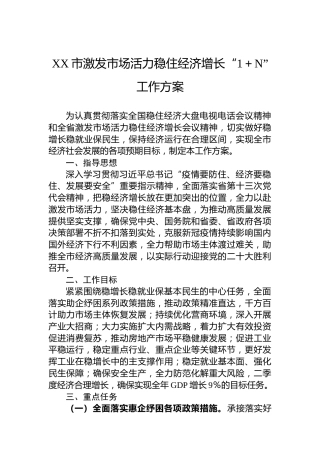 2022年XX市激发市场活力稳住经济增长“1＋N”工作方案