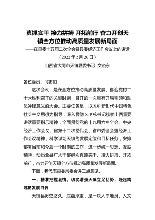县委书记文晓东：在县委全会暨县委经济工作会议上的讲话（20220226）