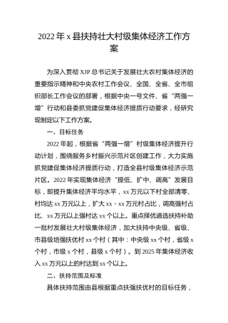 2022年x县扶持壮大村级集体经济工作方案