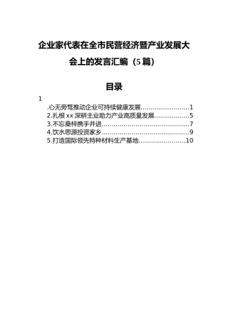 在全市民营经济暨产业发展大会上的发言汇编（5篇）