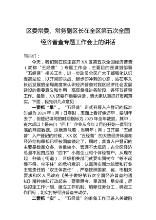 2023年区委常委、常务副区长在全区第五次全国经济普查专题工作会上的讲话