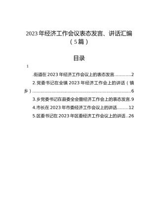 2023年经济工作会议表态发言、讲话汇编（5篇）
