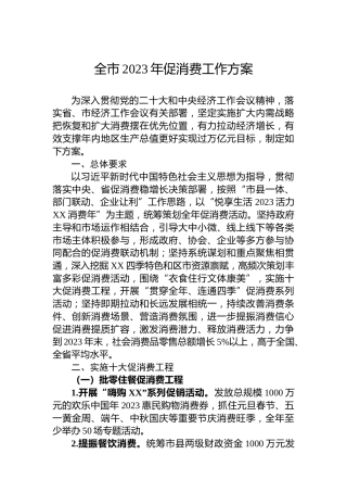 全市2023年促消费工作方案