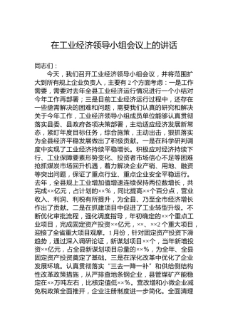 在工业经济领导小组会议上的讲话