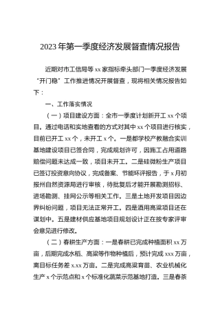 2023年第一季度经济发展督查情况报告