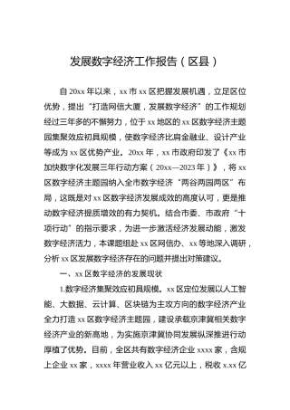 发展数字经济工作报告（区县）