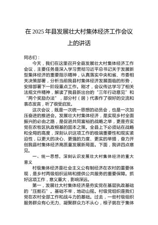 在2025年县发展壮大村集体经济工作会议上的讲话