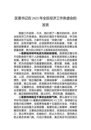 区委书记在2025年全区经济工作务虚会的发言