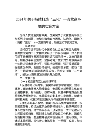 2024年关于持续打造“三化”一流营商环境的实施方案