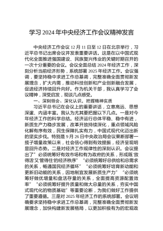学习2024年中央经济工作会议精神发言