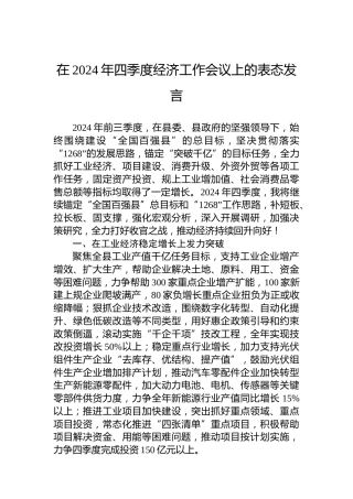 在2024年四季度经济工作会议上的表态发言