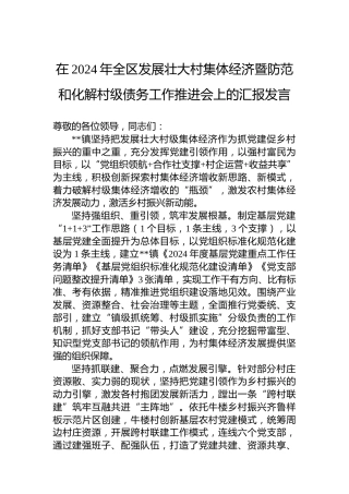 在2024年全区发展壮大村集体经济暨防范和化解村级债务工作推进会上的汇报发言