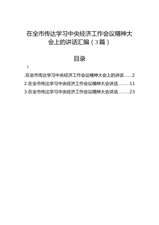 在全市传达学习中央经济工作会议精神大会上的讲话汇编（3篇）