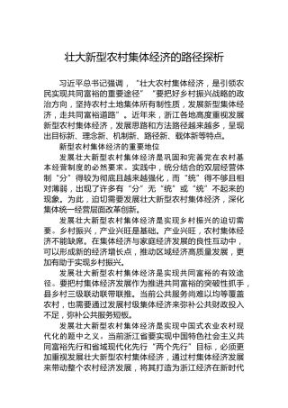 壮大新型农村集体经济的路径探析