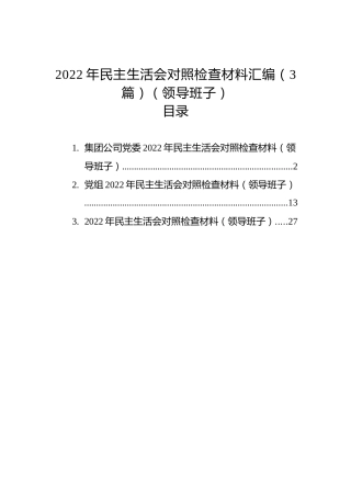 2022年民主生活会对照检查材料汇编（3篇）（领导班子）