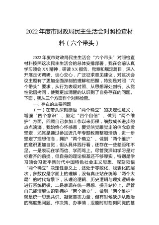 2022年度市财政局民主生活会对照检查材料（六个带头）