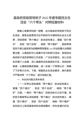 县政府党组领导班子2022年度专题民主生活会“六个带头”对照检查材料