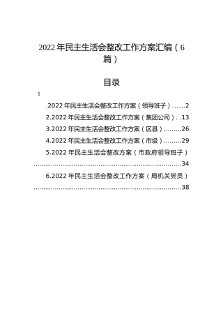 2022年民主生活会整改工作方案汇编（6篇）